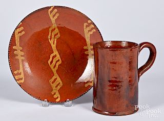 Redware mug and plate