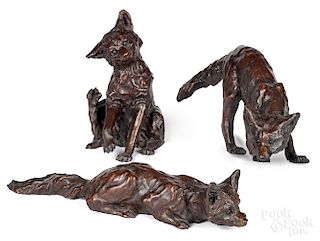 Carrie Quade, three bronze foxes