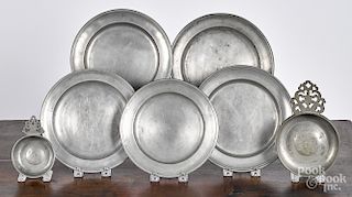 Five American pewter plates, etc.