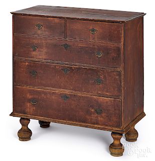 New England William and Mary stained pine chest