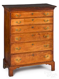 New England Chippendale maple semi-tall chest