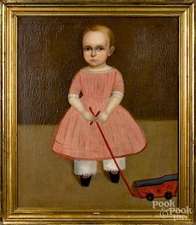 American oil on canvas folk portrait of a child