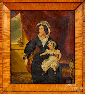 Oil on board of a mother and daughter