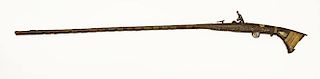 19th Century Berber Long Gun Musket from the Atlas Mountain Region of Morocco with Silver Mounts and Bone Inlay