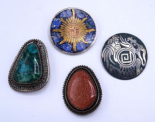 4 LARGE STERLING SILVER BROOCHES