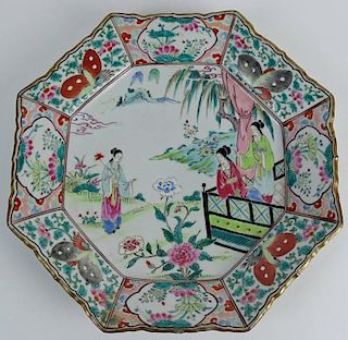 19/20th Century Chinese Famille Rose Porcelain Octagonal Plate