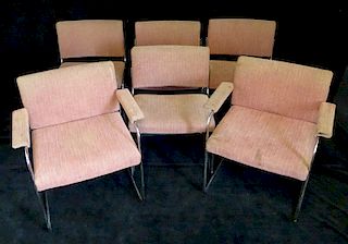 SET 6 MID CENTURY CHROME & UPHOLSTERED CHAIRS 