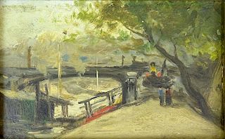 after: William Glackens, American (1870-1938) Oil on Cardboard, Landscape with Bridge