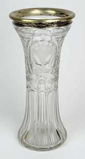 Circa 1918 American Gorham Sterling Silver Mounted Etched and Cut Glass Vase