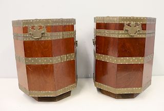 A Pair Of Brass Mounted Lidded Containers