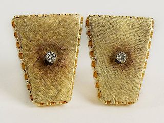 Men's Vintage 14 Karat Yellow Gold Cufflinks Accented with Small Round Cut Diamonds
