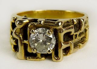 Men's Vintage Approx. .50 Carat Round Cut Diamond and 14 Karat Yellow Gold Ring