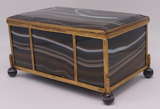 19th Century Gilt Mounted Banded Agate Vanity Box.