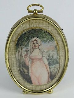 19/20th Century Painted Ivory Miniature, Lady in Pink
