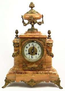 Late 19th Century French Louis XVI-style Bronze Mounted Marble Clock with Porcelain Dial