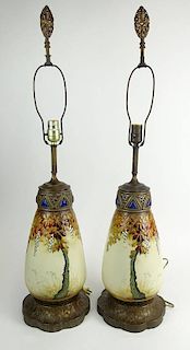 Pair of Art Nouveau Porcelain Vases Mounted as Lamps