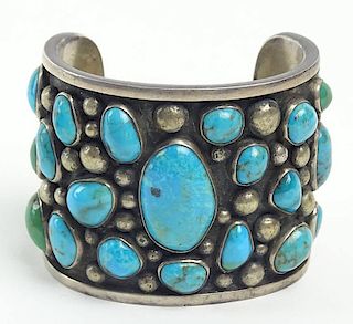Vintage Old Pawn Probably Navajo Sterling Silver and Turquoise Cuff Bracelet