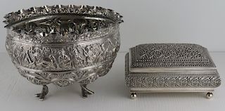 SILVER. 2 pcs. of Indian Kutch Silver Hollow Ware.