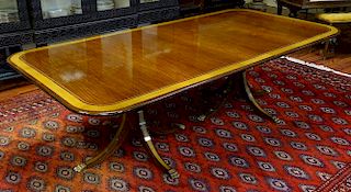 Vintage Federal Style Banded Inlay Mahogany Dining Table.