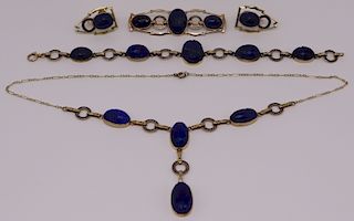 JEWELRY. 5 pc. Egyptian Revival 14kt Gold & Lapis