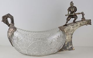 SILVER. 19th C Russian Silver and Cut Glass Bowl.