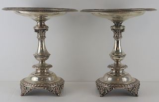 SILVER. Pair of Continental Silver Pedestal Tazzas