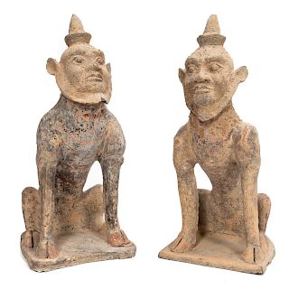 Chinese Han Dynasty Pottery Seated Earth Spirits