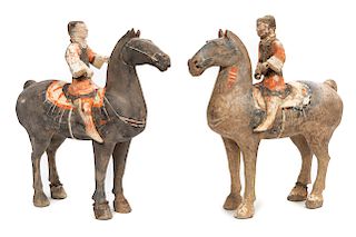 Two Han Dynasty Equestrian Pottery Figures