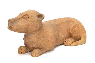Chinese Han Dynasty Pottery Recumbent Dog