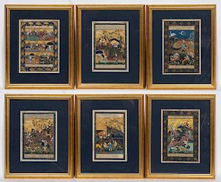 Six Framed Persian Manuscript Illustrations