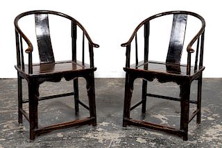 Pair, Chinese Qing Dynasty Yoke Back Chairs