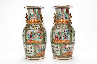 Pair, 19th Century Chinese Rose Medallion Vases