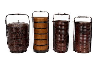 Four Chinese Qing Dynasty Stacking Food Baskets