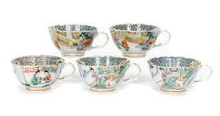 Set Five Chinese Famille Verte Porcelain Teacups