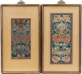Pair of Chinese Framed Floral Embroidery Panels