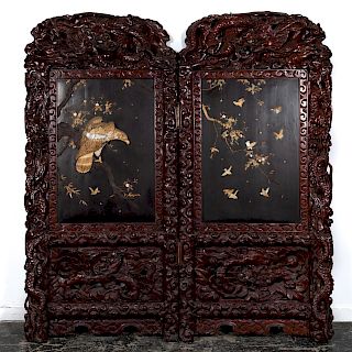 Dragon Carved Japanese Wooden Floor Screen