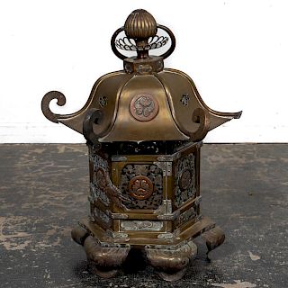 Large Japanese  Bronze Mounted Pagoda Lantern