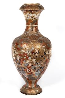 Large Japanese, Satsuma Pottery Floor Vase