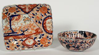 Two, Japanese Imari Scalloped Edge Bowl & Plate