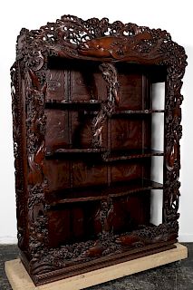 Japanese Deep Relief "Sea Life" Carved Etagere