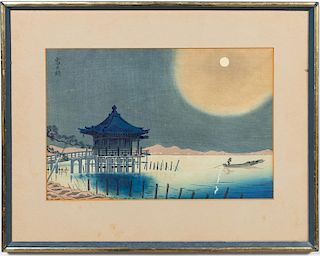 *Japanese Ukiyo-e Under Moonlight Woodblock Print