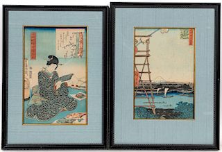 Two Japanese Woodblock Prints Hiroshige & Kunisada