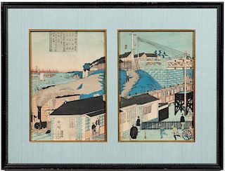 Hiroshige III "First Train in Japan" Diptych
