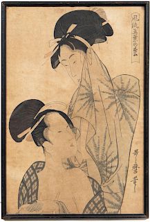Kitagawa Japanese Woodblock Print, Women in Bath