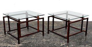 Pair, Henning Norgaard Rosewood Glass Side Tables