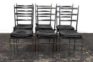 Set, Six Gio Ponti Style Chrome & Leather Chairs