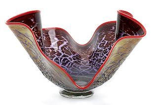 Chris Mosey Ignis Studio Ruffled Art Glass Bowl
