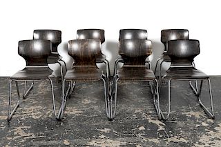 Set 8, W. German Ebonized Stacking Chairs, C. 1960