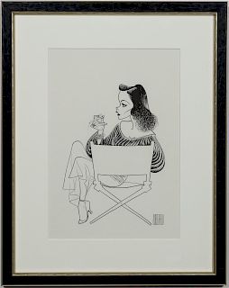 A. Hirschfeld, Gene Tierney as "Laura" Ink Drawing