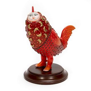 Sergio Bustamante Figural Rooster Resin Sculpture